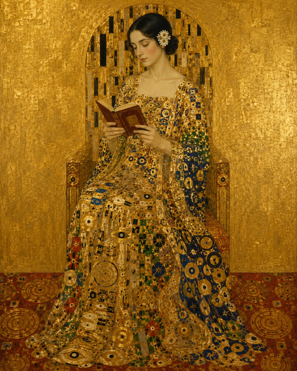 The Reading Lady in Gold