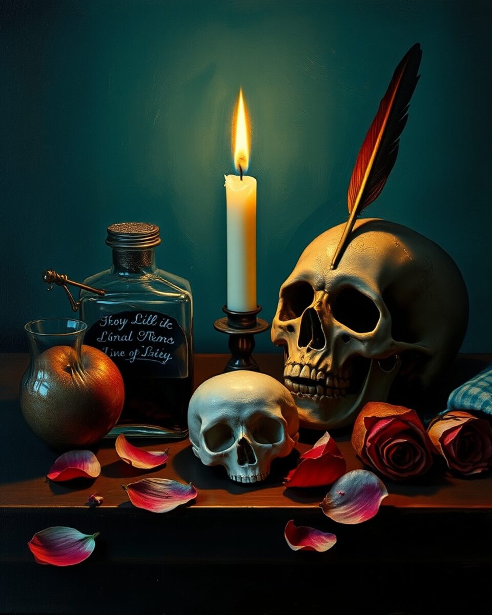 Candlelit Vanitas with Ink Bottle
