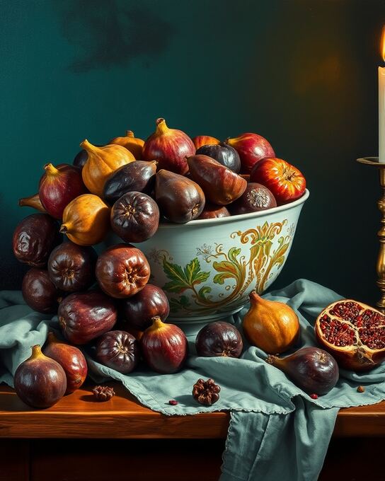 Exotic Figs and Brass Candlestick