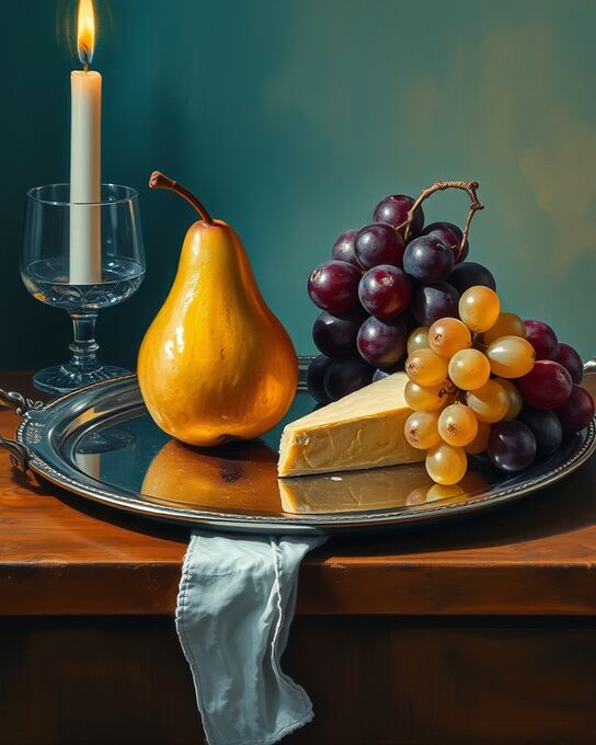 Silver Tray with Pear and Cheese