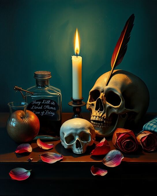 Candlelit Vanitas with Ink Bottle