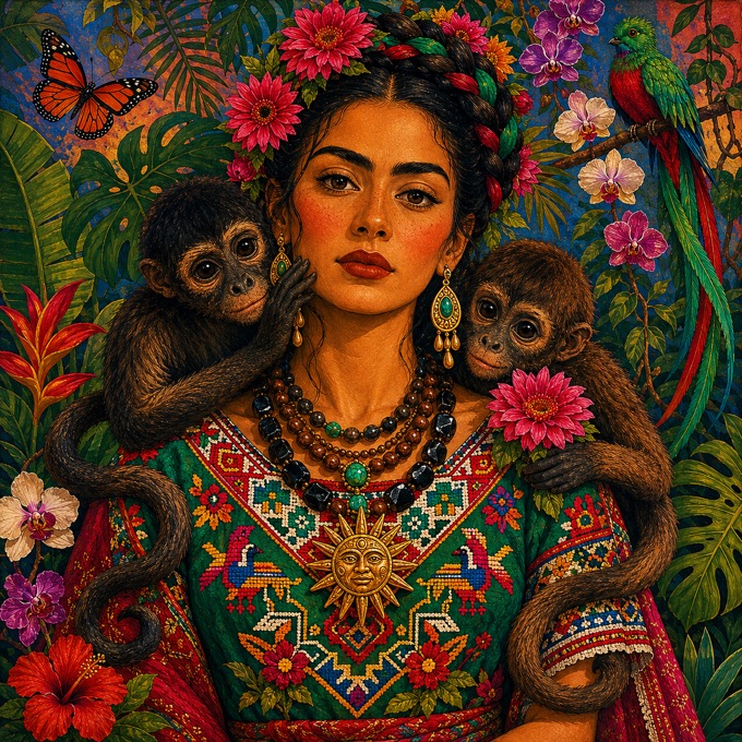 Woman with Two Monkeys