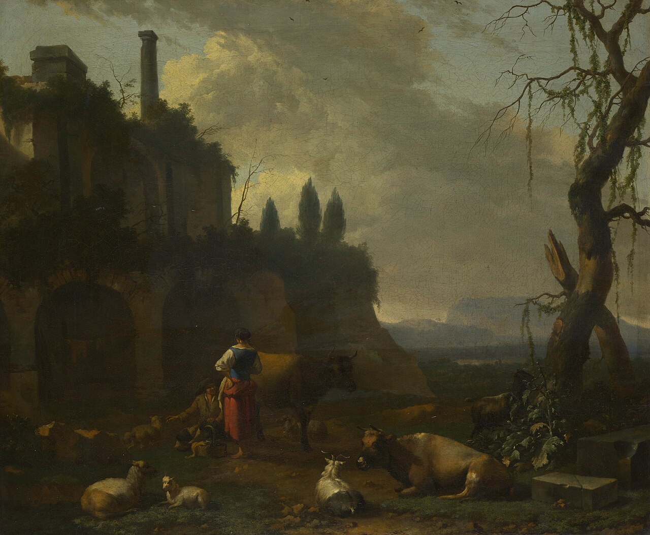 Peasants with Cattle by a Ruin by Abraham Begeyn