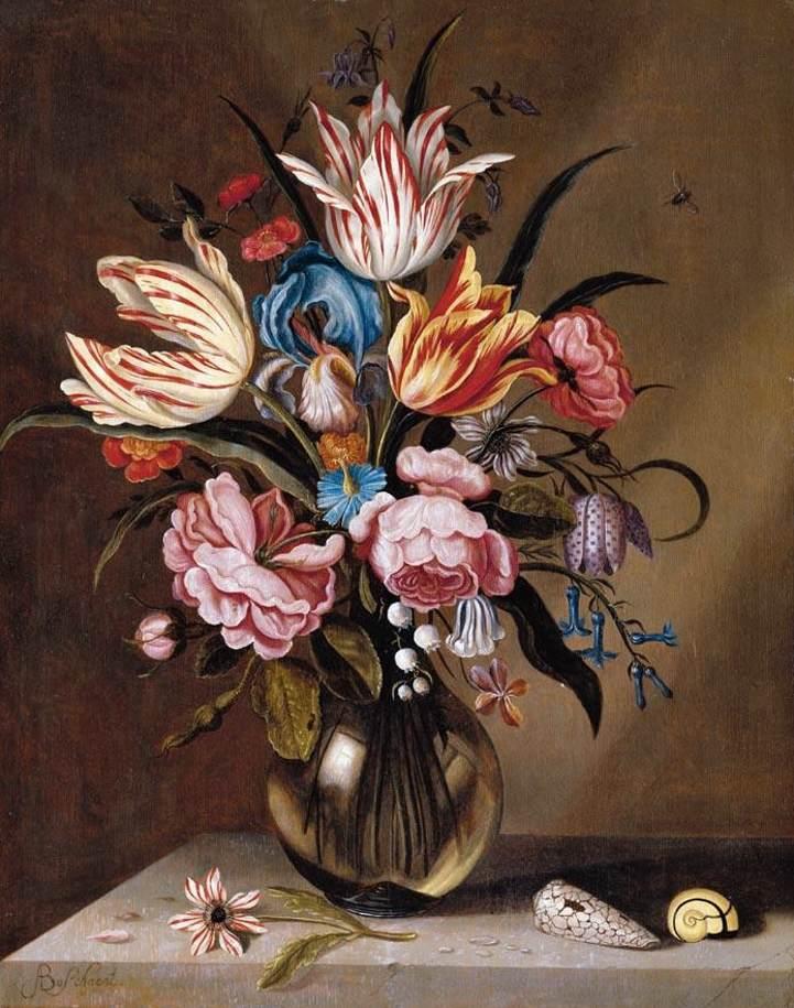 Flowers in a Glass Vase by Abraham Bosschaert