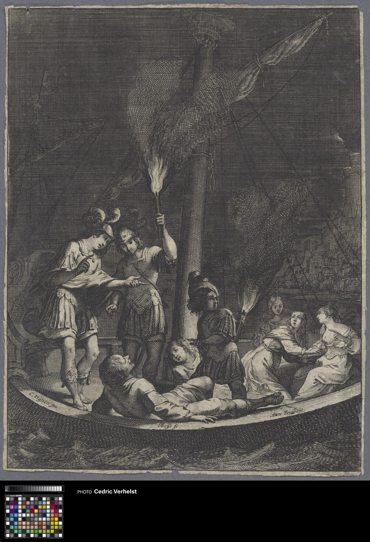 Cyllenie and Lépante recognize each other on a boat by Abraham Bosse