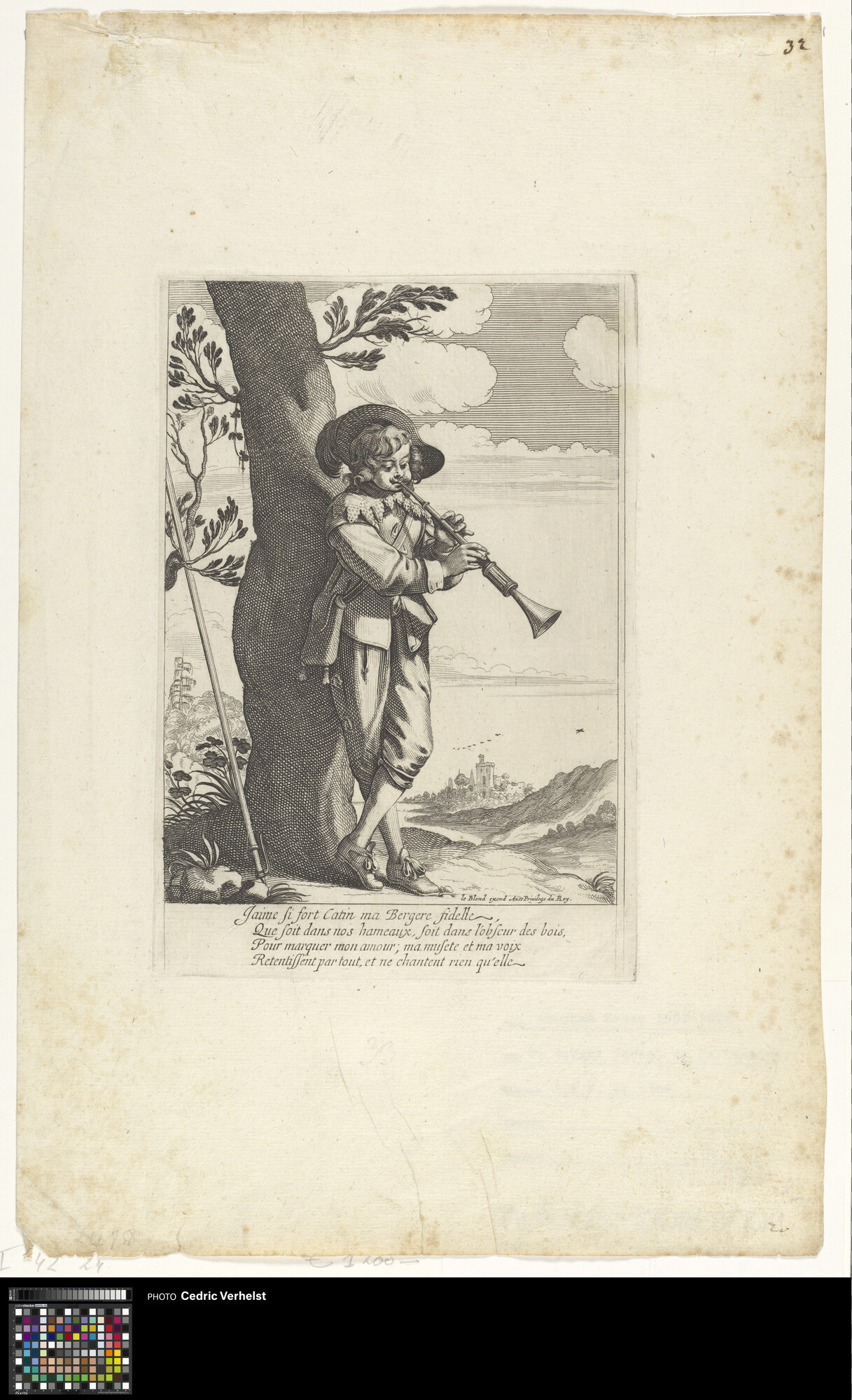 Shepherd playing the oboe by Abraham Bosse