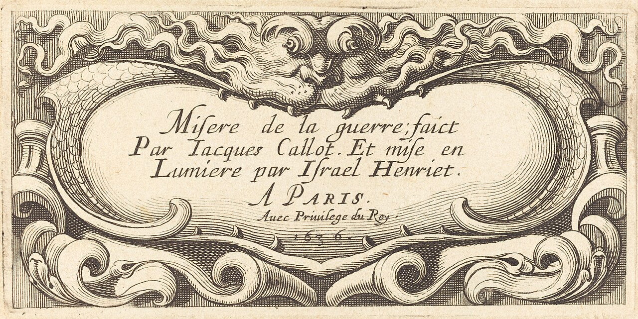 Title Page for Callot's "The Small Miseries of War" by Abraham Bosse