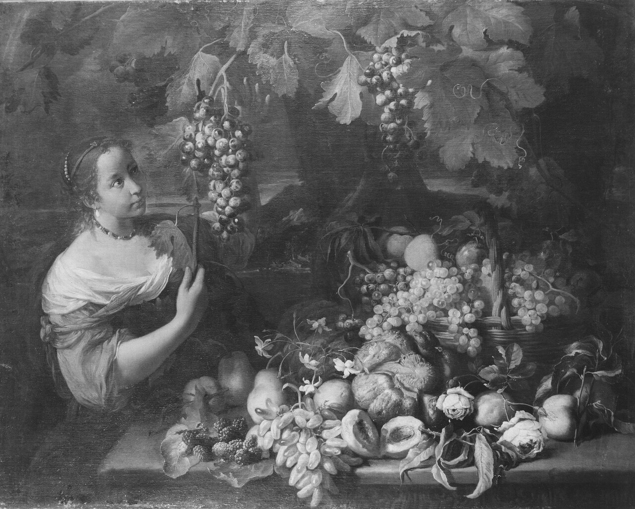Girl with Grapes and Still Life with Fruit by Abraham Brueghel