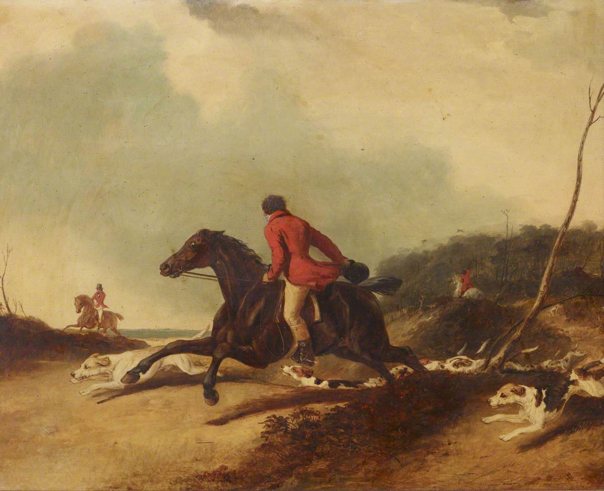 A Huntsman encouraging Hounds by Abraham Cooper