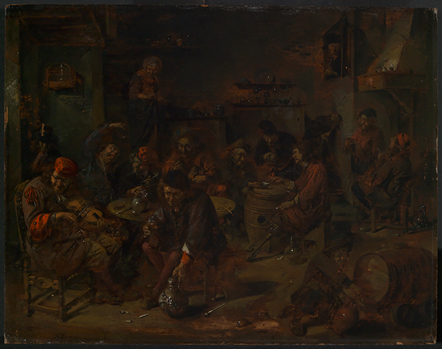 Drinking peasants in an inn by Abraham Diepraam