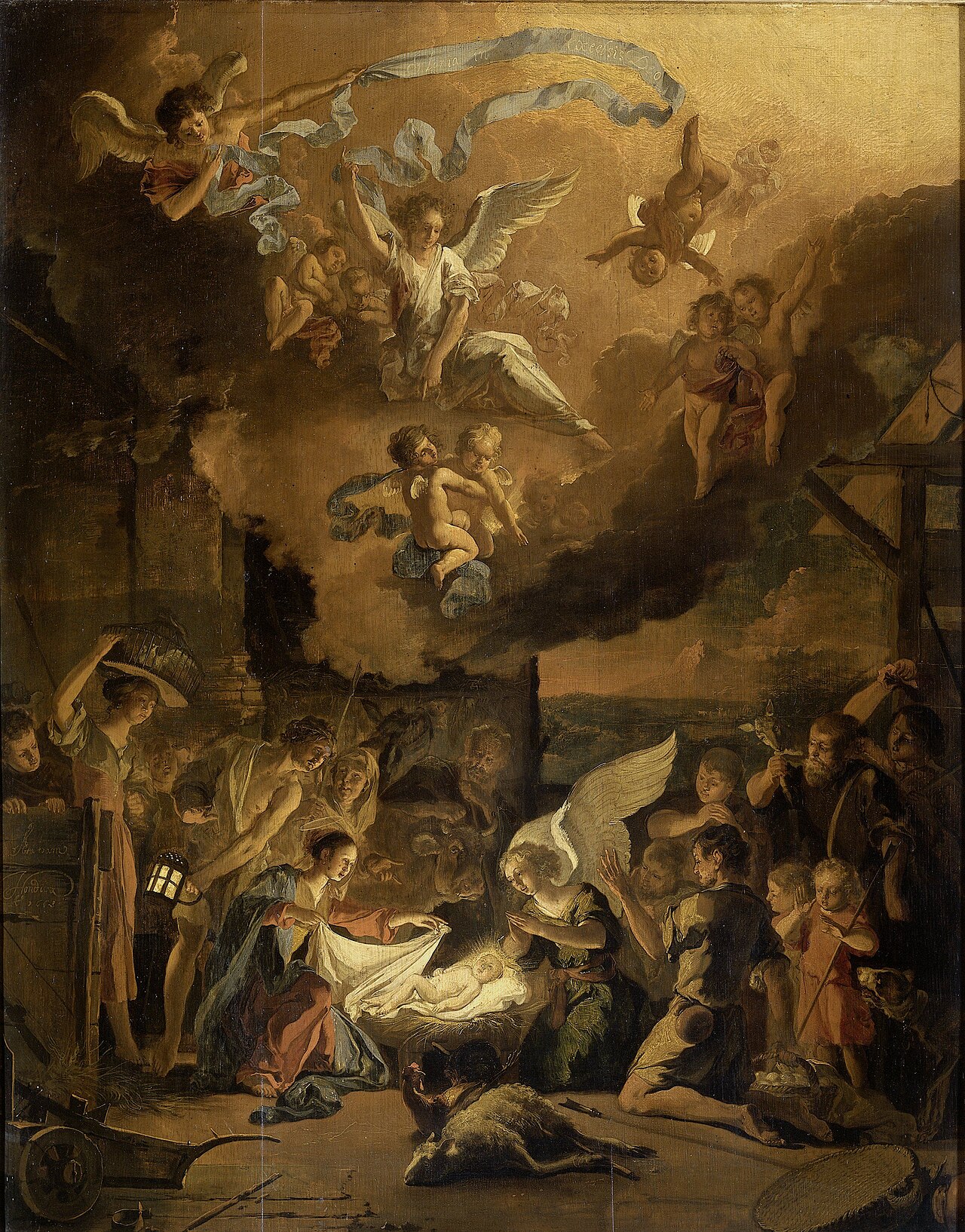 The adoration of the shepherds by Abraham Hondius