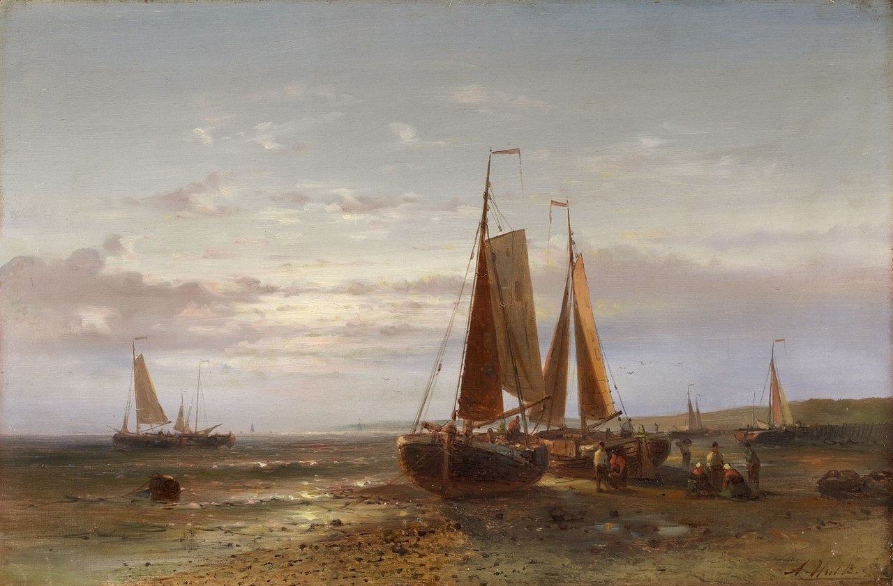 Coastal landscape with sailing ships by Abraham Hulk Senior