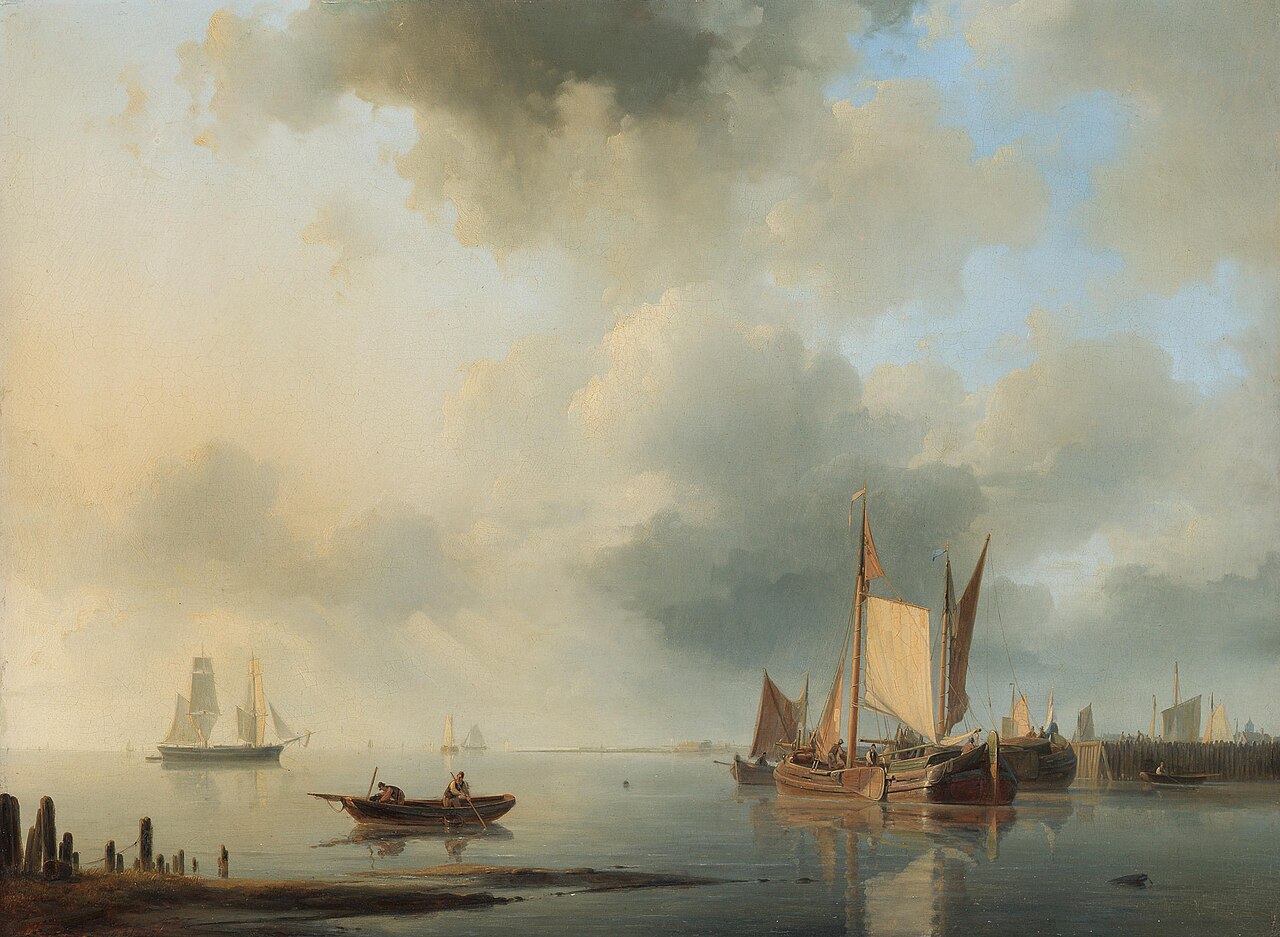 Shipping in a calm harbour by Abraham Hulk Senior