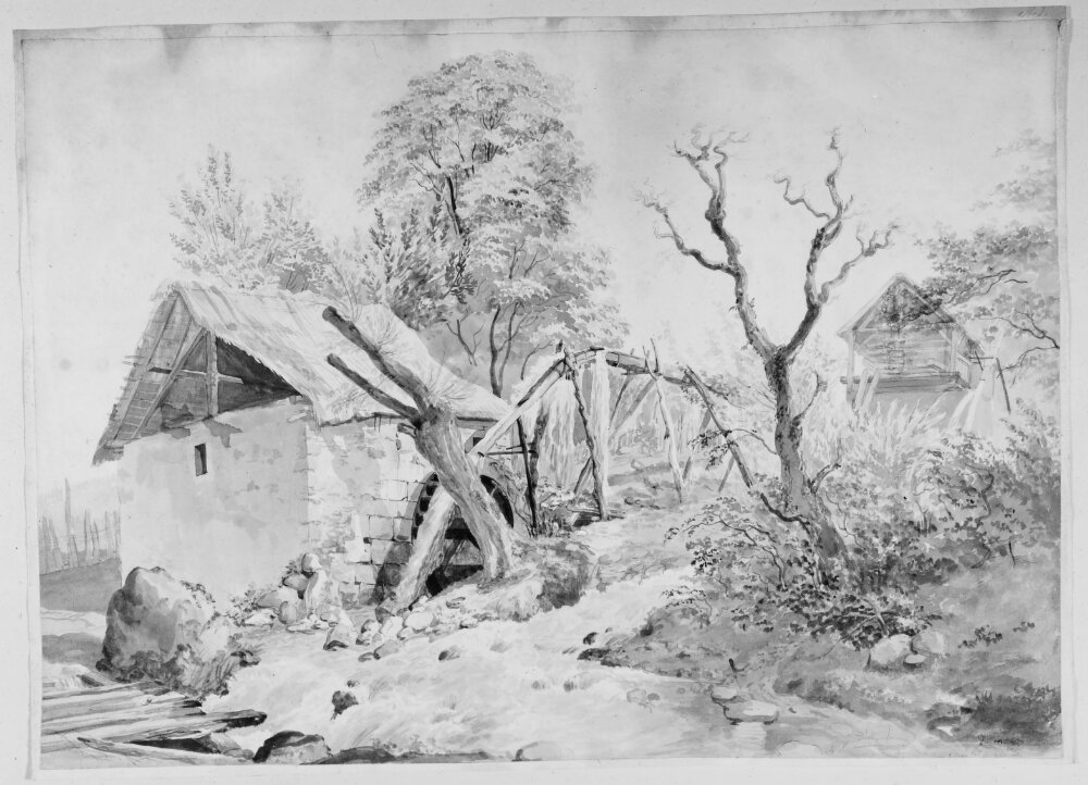 Landskap med vattenkvarn by Abraham-Louis-Rodolphe Ducros