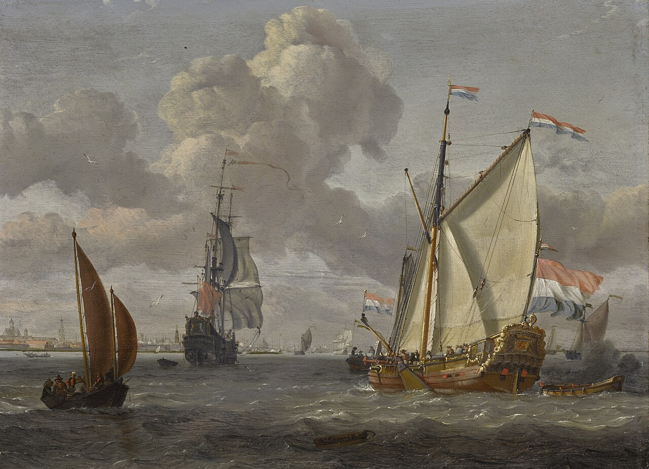 Shipping on the IJ, with a view of Amsterdam beyond by Abraham Storck