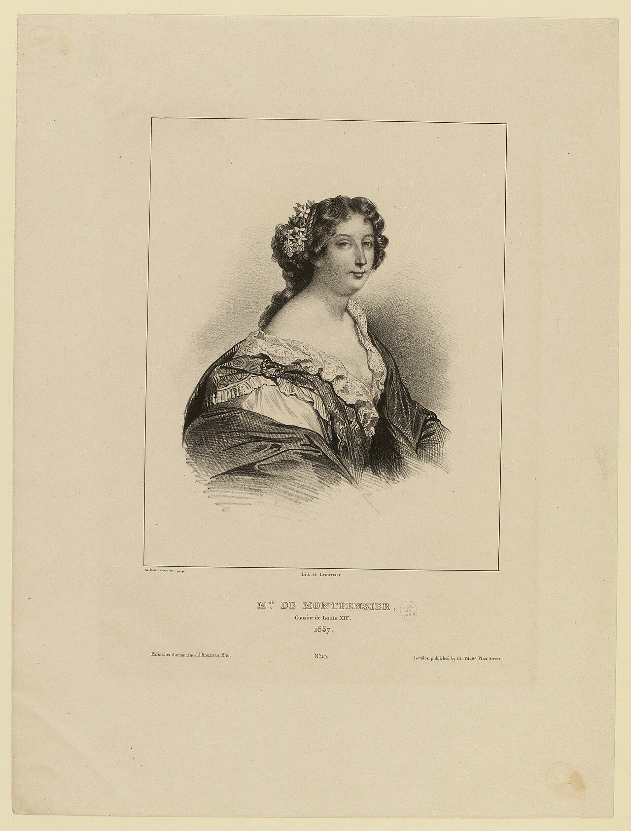 Mademoiselle de Montpensier, cousine de Louis XIV, 1657, N°20. by Achille Devéria
