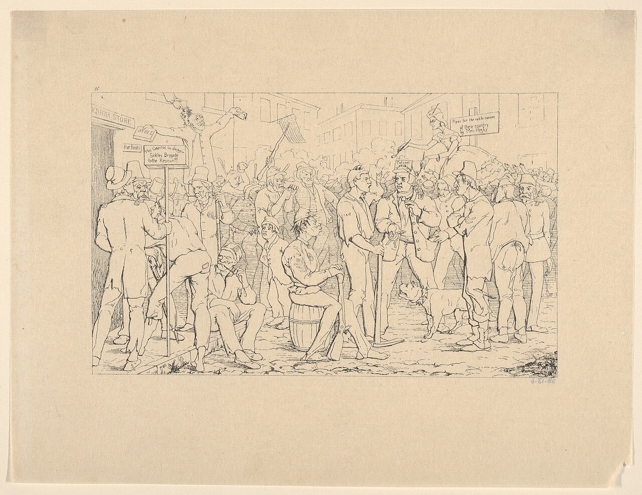 Enlistment of Sickles' Brigade, New York (from Confederate War Etchings) by Adalbert J. Volck