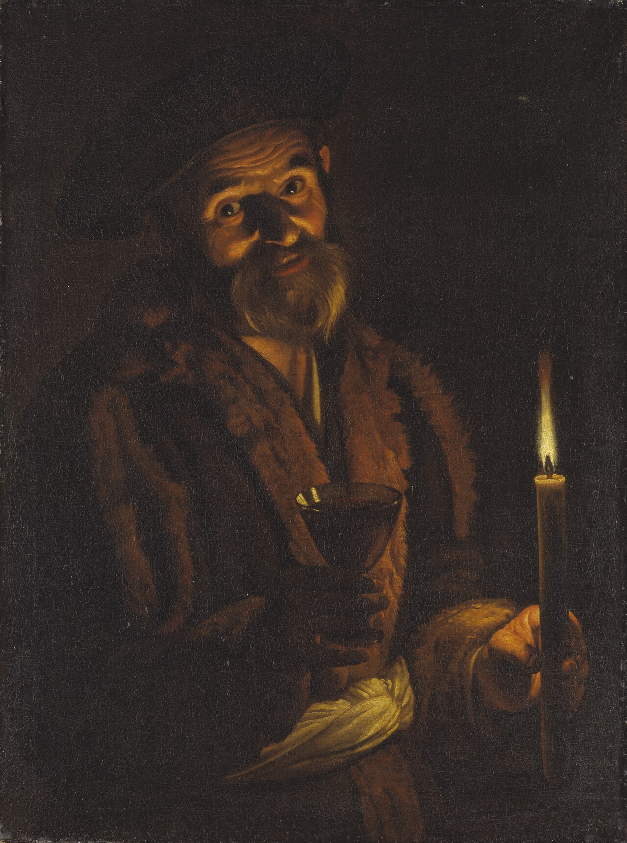 An Old Man with a Candle and a Glass by Adam de Coster