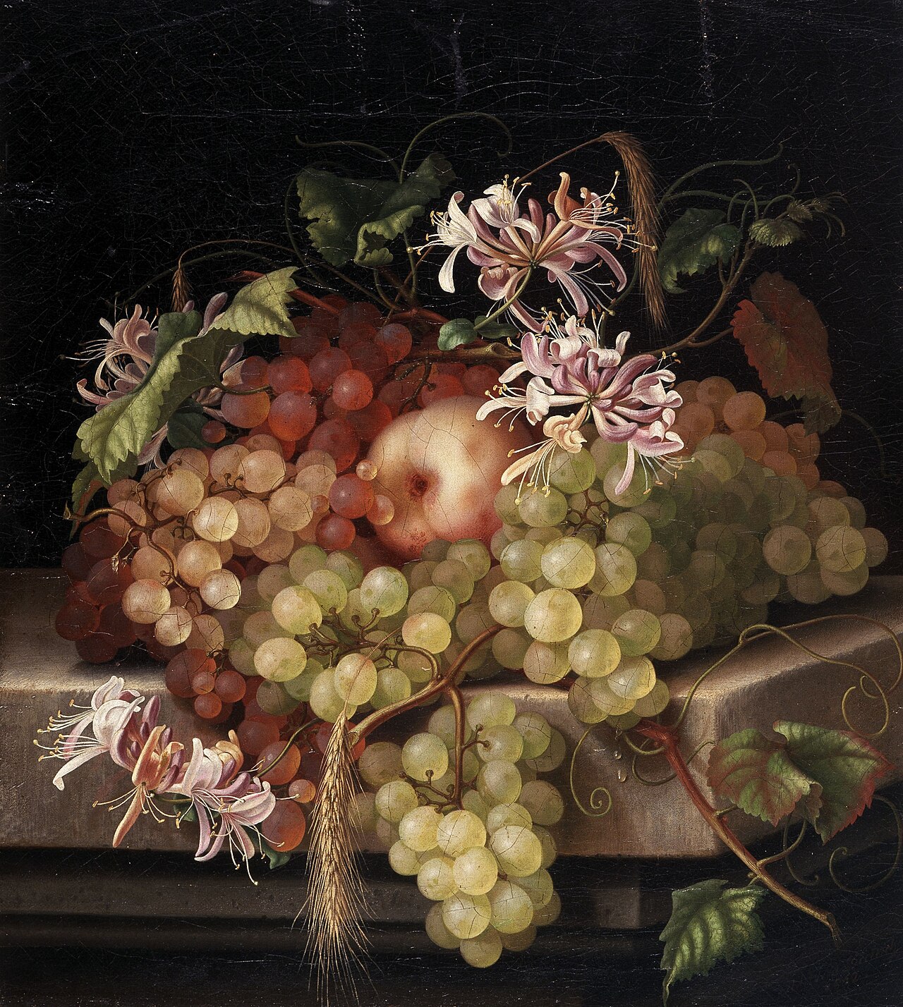 Still Life with Flowers and Fruits by Adelheid Dietrich