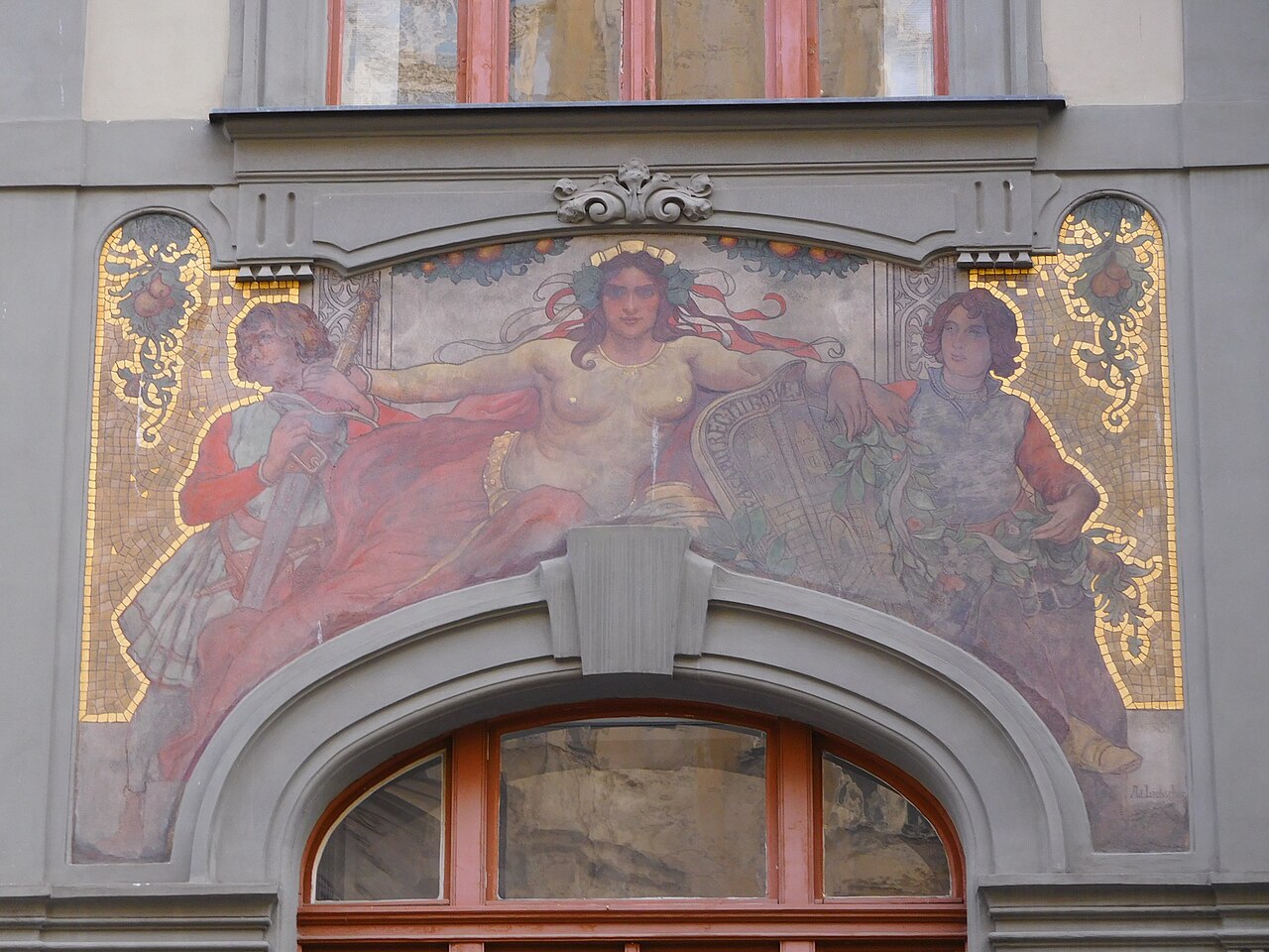 Frescos at V kolkovně 3 by Adolf Liebscher