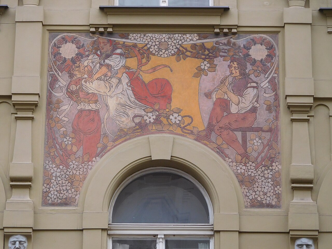 Frescos at Valentinská 7 by Adolf Liebscher