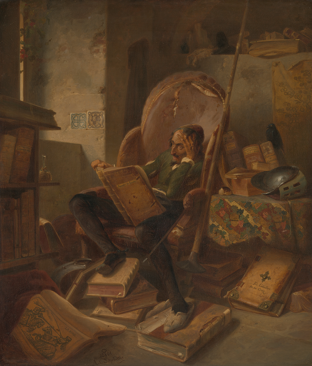 Don Quichot in his study by Adolf Schrödter