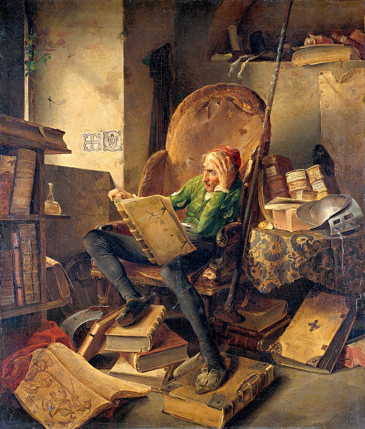 Don Quichotte reading in his armchair by Adolf Schrödter