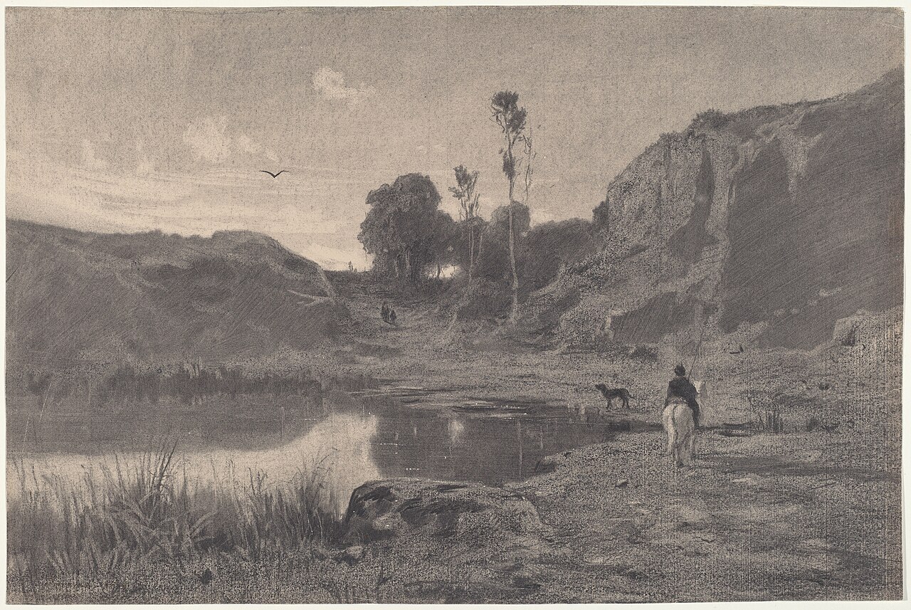 A Rider by a Mountain Pond at Sunset by Adolphe Appian