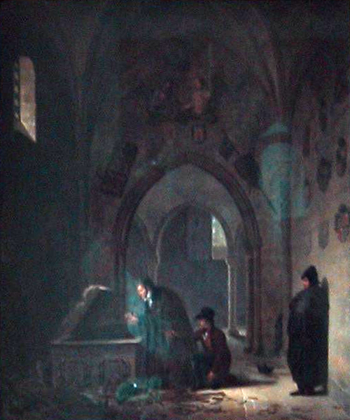 Vivant Denon putting back the remains of El Cid and Jimena in their tumb by Adolphe Roehn