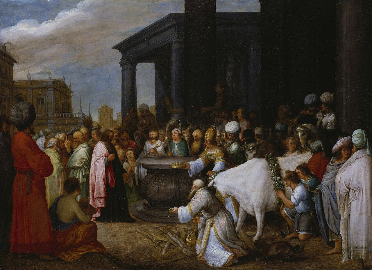 Paul and Barnabas are worshiped as gods in Lystra by Adriaen van Stalbemt