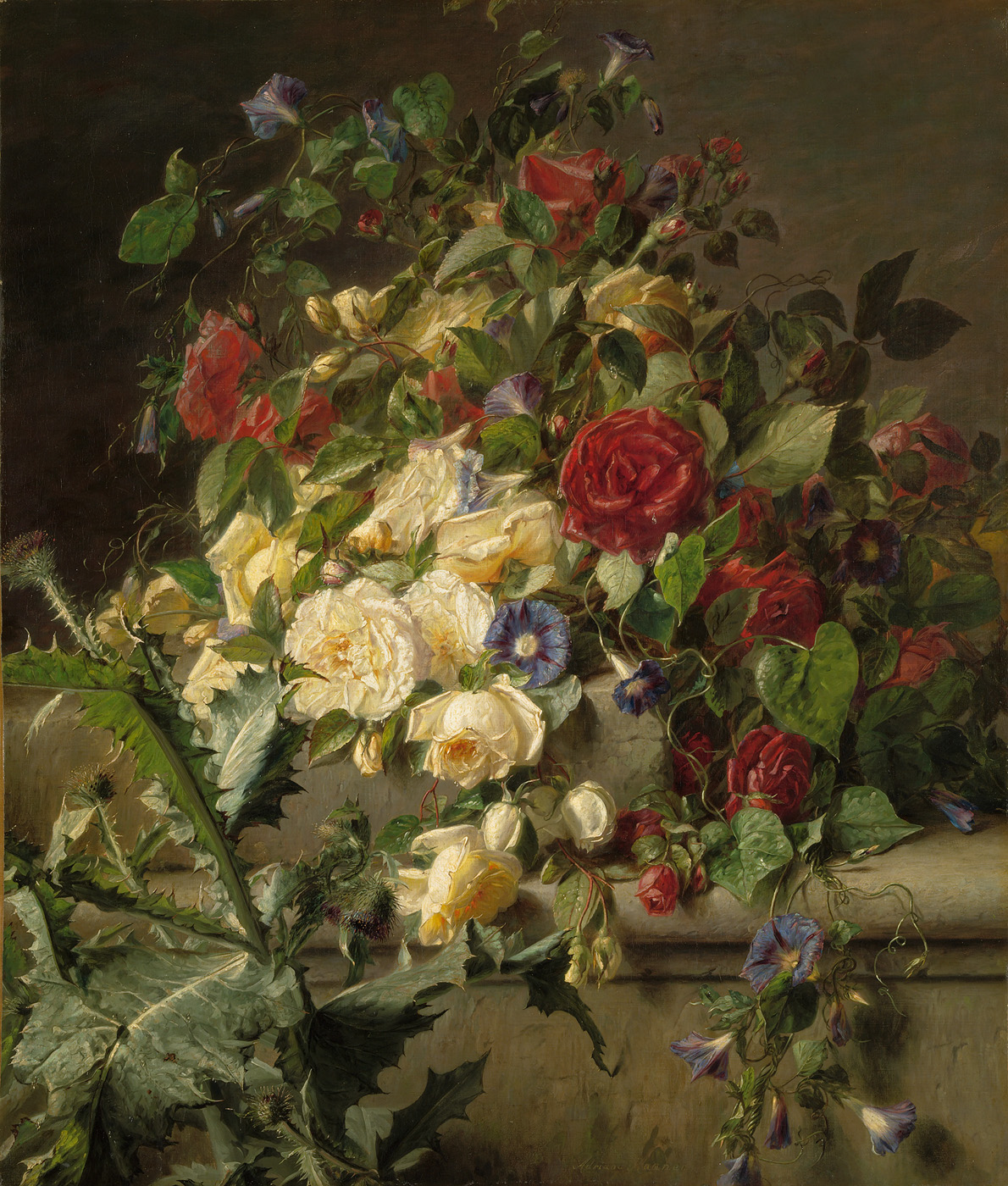 Bouquet of Flowers on a Ledge by Adriana Johanna Haanen