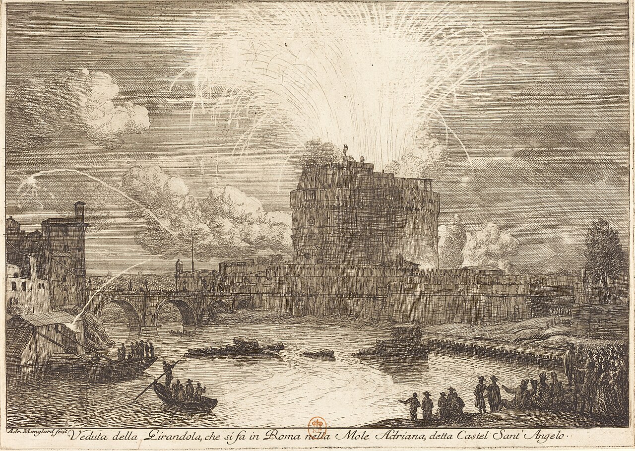 Veduta della Girandola a Castel Sant'Angelo (Fireworks Display over the Castle Sant'A by Adrien Manglard