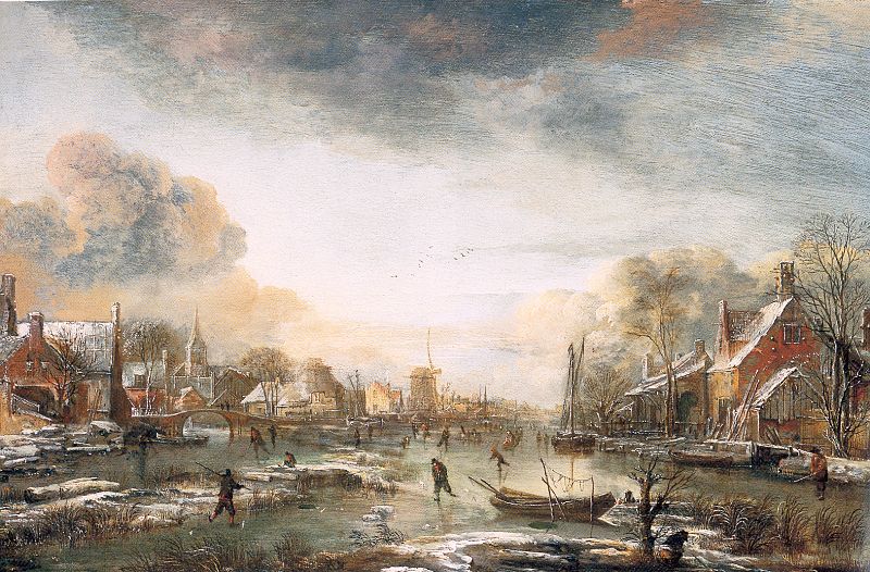 A Frozen River by a Town at Evening by Aert van der Neer