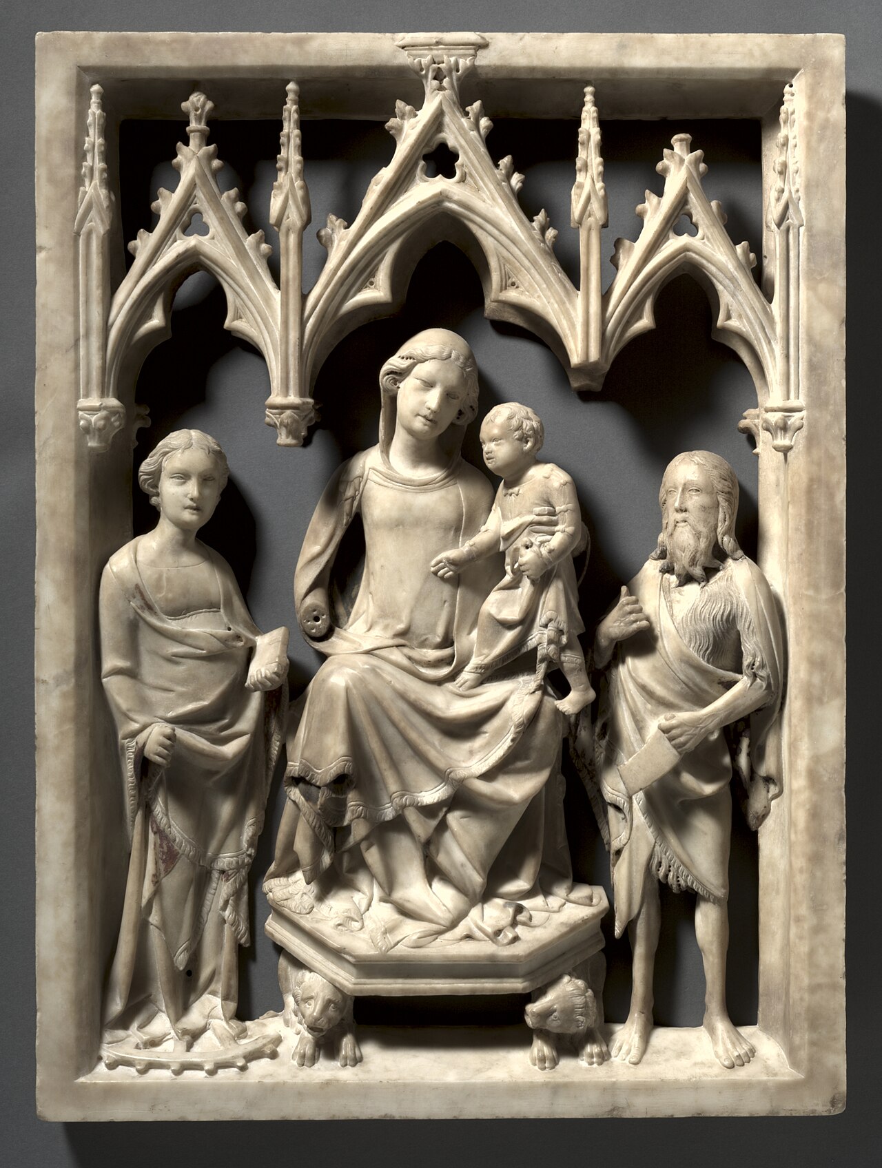 Madonna and Child with Saints Catherine and John the Baptist by Agostino da Siena