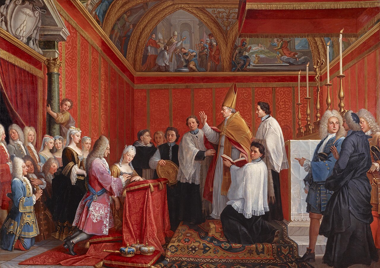 The solemnization of the marriage of Prince James Francis Edward Stuart and Princess Maria Clementina Sobieska at Montefiascone 1 September 1719 by Agostino Masucci