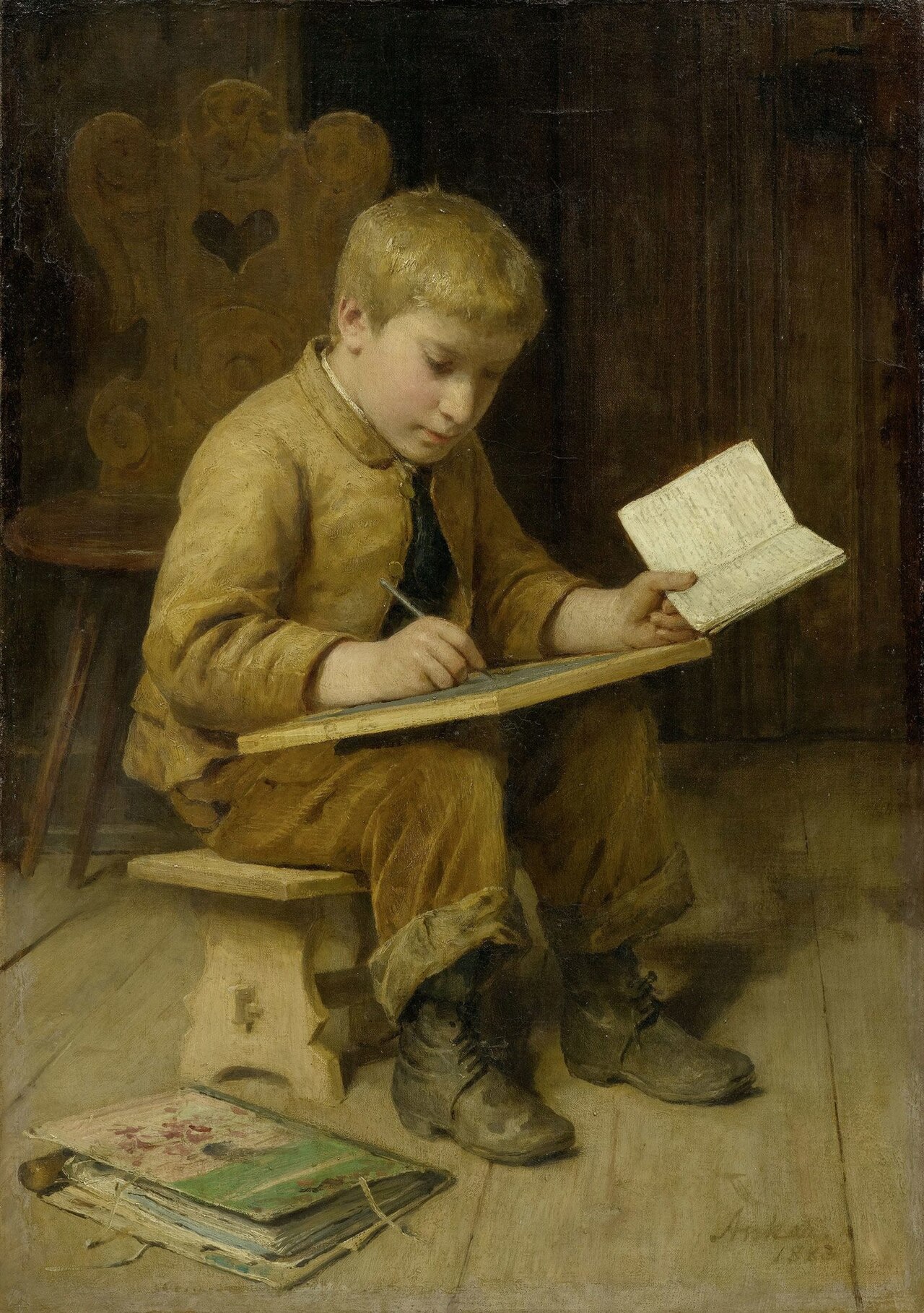 Writing boy by Albert Anker