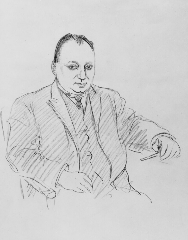 Olof Aschberg (1877-1960), financier, banker, donor, married to 1. Anna Elisabeth Ahlberg, 2. Siri Kugelman by Albert Engström