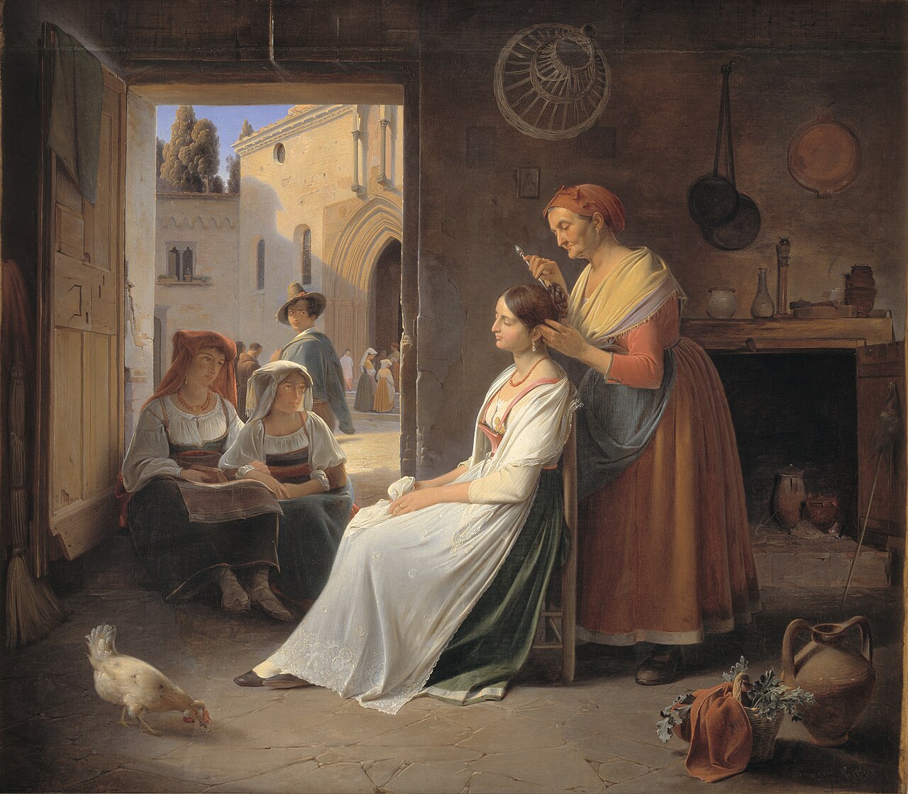 A Young Italian Woman being Adorned by her Mother by Albert Küchler