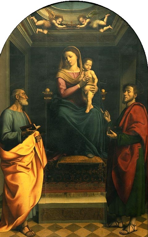 Madonna and Child Enthroned with Saints by Albertino Piazza