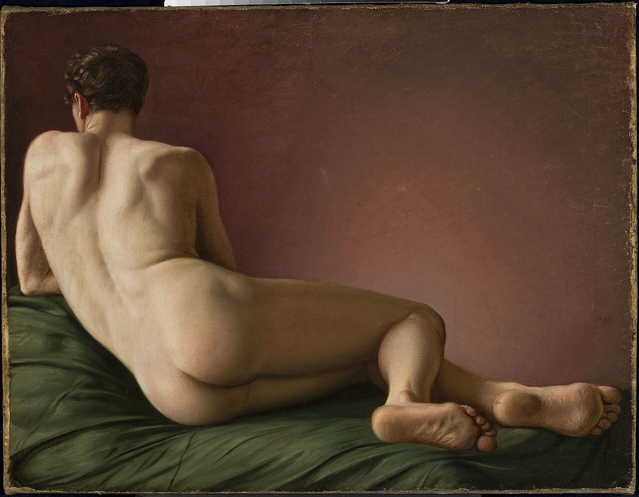 Nude of the back of a reclining man by Aleksander Lesser