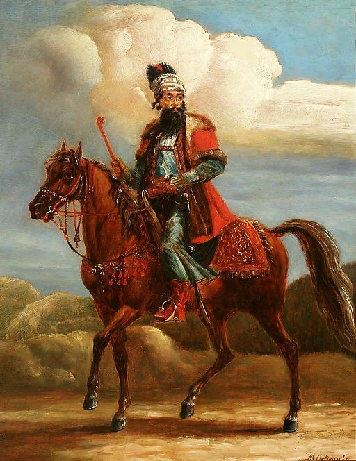 Persian dignitary on horseback (Oriental horseman). by Aleksander Orłowski