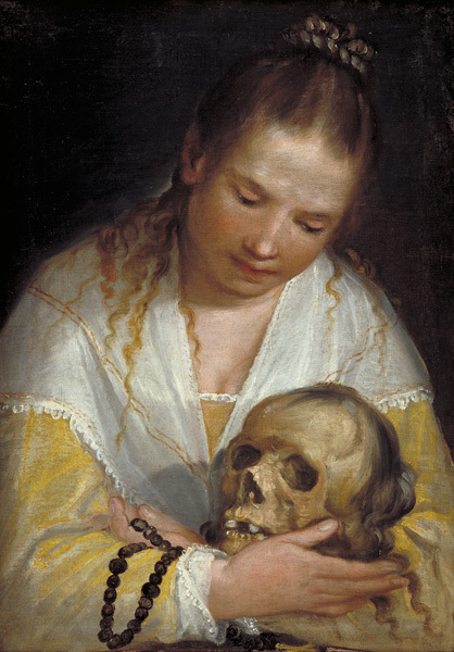 A Young Woman Contemplating a Skull by Alessandro Casolani