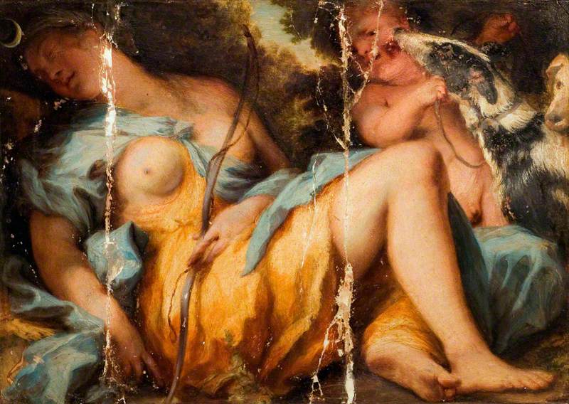 Diana Sleeping, with a Boy and Hounds by Alessandro Gherardini
