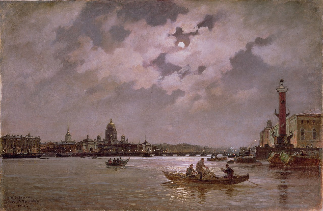 View of the Neva and the Admiralteyskaya Embankment by Moonlight by Alexander Beggrov