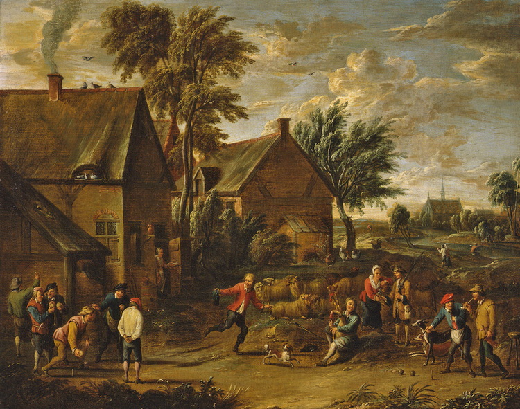 A Game of Bowls by a Tavern by Alexander van Bredael
