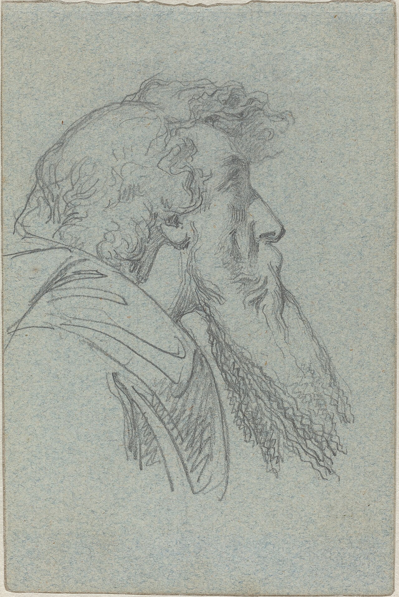 Bearded Man Looking Up / Cloaked Figure with Raised Arms by Alexandre Bida
