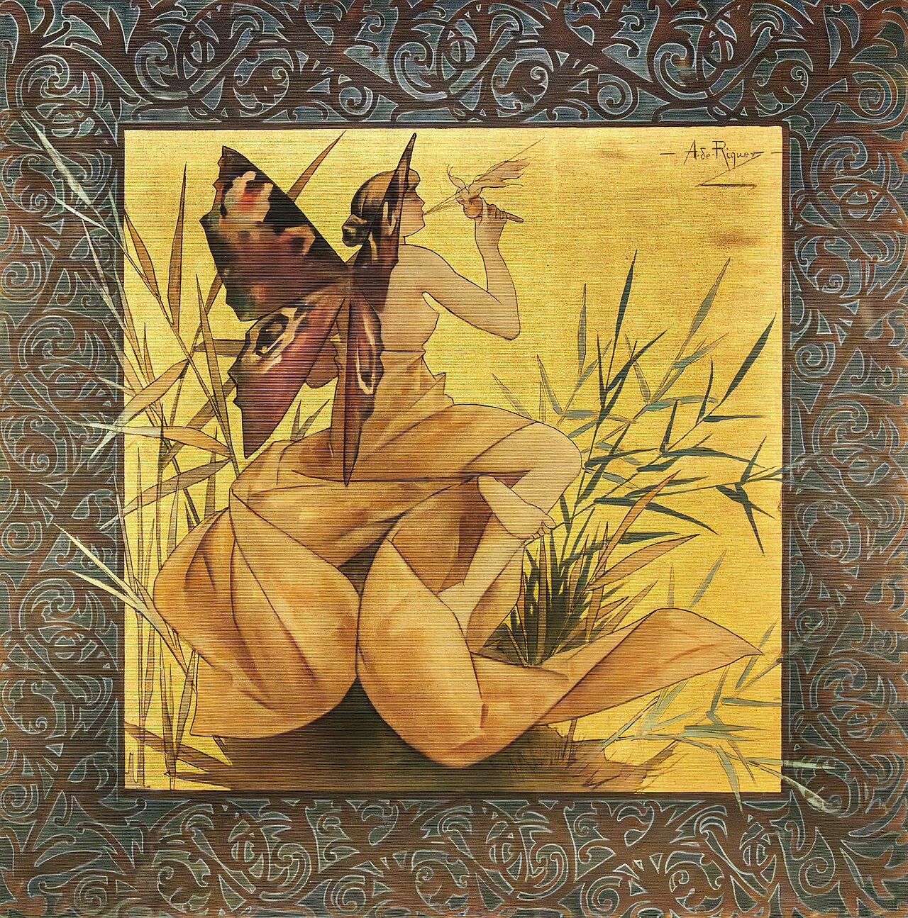 Composition with Winged Nymph Blowing Amongst Reeds by Alexandre de Riquer