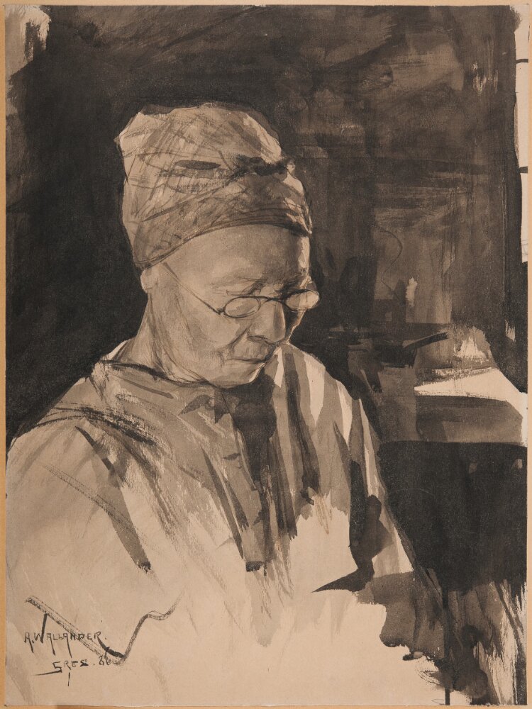 Äldre kvinna i glasögon, Grez by Alf Wallander