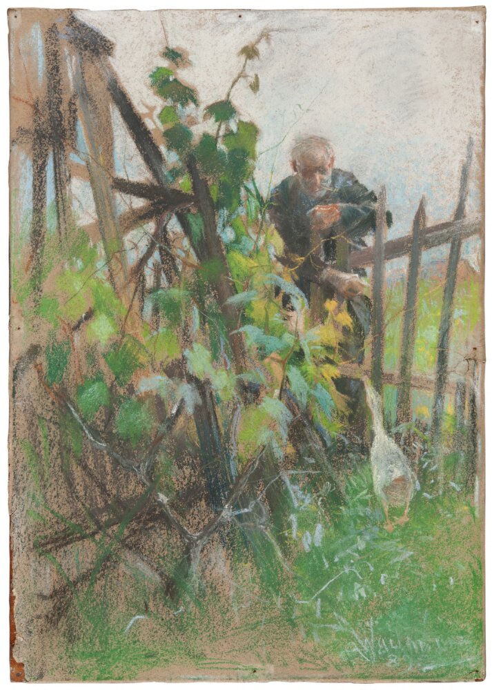 Man feeding a Goose by Alf Wallander