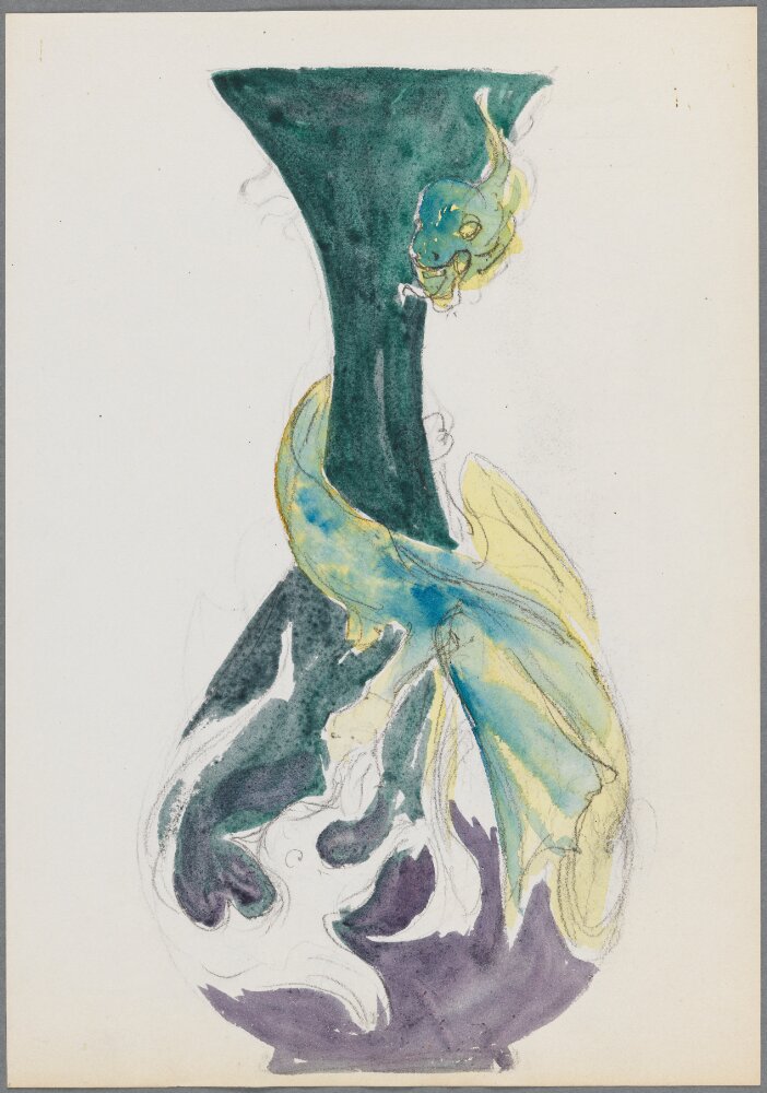 Two Sketches for Vases with Sea Monsters by Alf Wallander